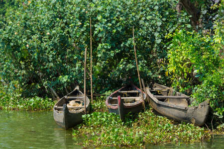 beautiful landscape with fishing boats, Kerala Indiaの写真素材