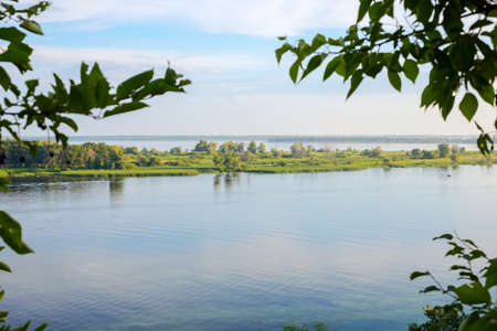 Summer River Landscape with treesの写真素材