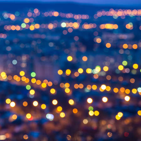 abstract circular bokeh city lights with horizon colorful backgroundの写真素材