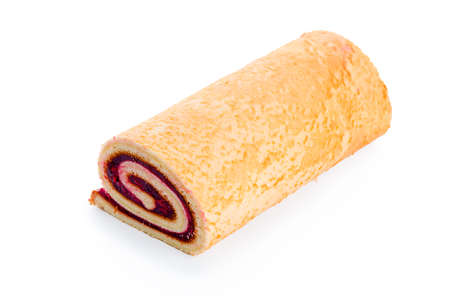 roll with jelly cherries is isolated on white background, close upの写真素材