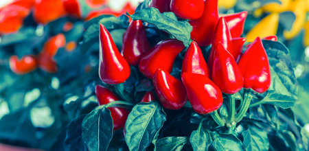 beautiful red hot chili peppers in pot