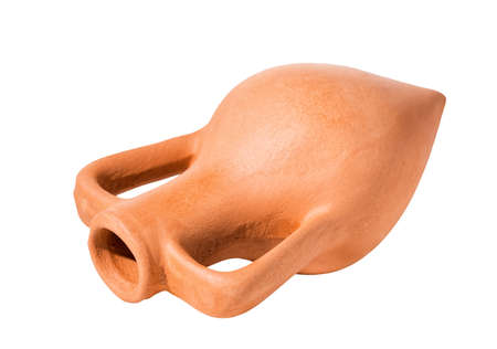 ceramic amphora is isolated on white background, close upの写真素材