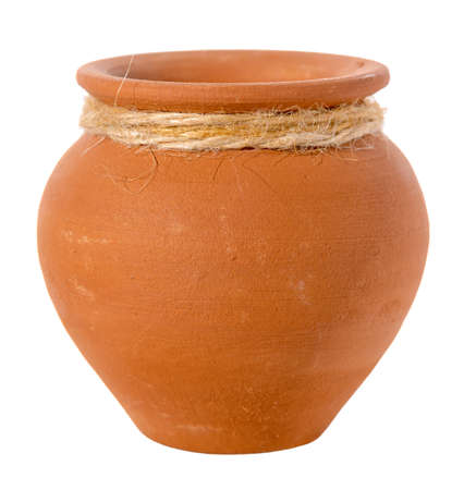 corded empty ceramic pot is isolated on white background, close upの写真素材