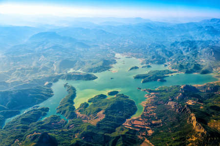 fantastic view of mountains and lakes from highの写真素材