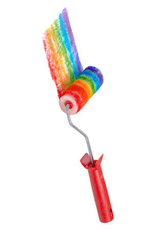creative concept gay culture symbol with painting roller, sign gay LGBT community is isolated on white background, close upの写真素材