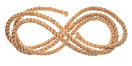 Rope is folded in form of figure eight isolated on white background, close up