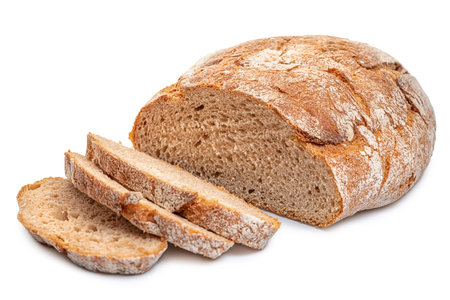 Sliced rye round bread isolated on white background