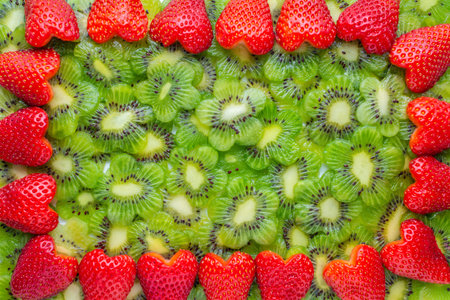 wreath of sliced kiwi flower shape and strawberry heart shape 