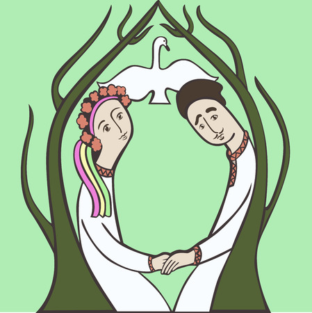 Woman and man holding hands . Ukrainians .のイラスト素材