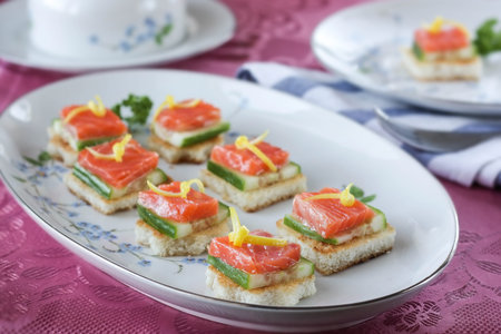 Sandwiches with red fishの写真素材