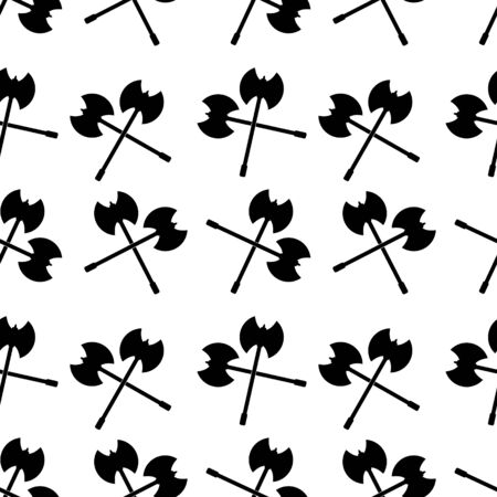 Seamless pattern with crossed battle axes. Black objects on white background.のイラスト素材