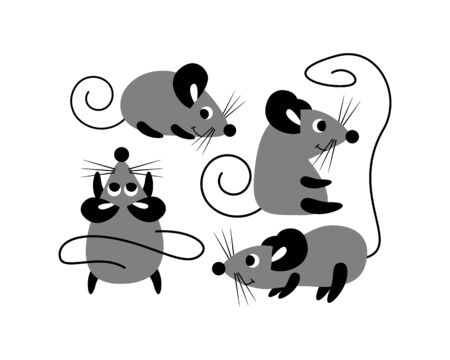 Cute cartoon mouse set. Symbol of the New year 2020. Funny rats isolated on white background. Flat vector illustartion.のイラスト素材