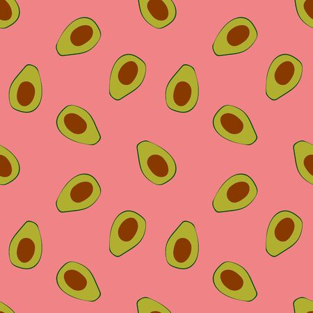Avocado print. Seamless pattern with cut avocado on pink background. Flat vector illustartion.のイラスト素材