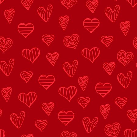 Seamless pattern with hand drawn heart shapes. Red valentine day backdrop. Vector illustartion.のイラスト素材