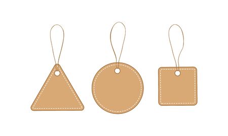Set of labels with rope isolated on white background. Craft paper price tags collection. Vector illustration.のイラスト素材