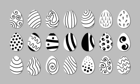 Easter eggs collection. Black and white elements in hand drawn style. Flat vector illustration.のイラスト素材