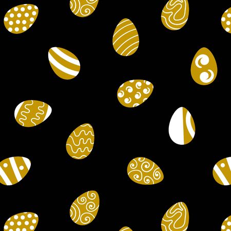 Seamless pattern with gold and white Easter eggs on black background. Flat vector illustration.のイラスト素材