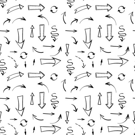 Seamless pattern with different black hand drawn arrows. Vector illustration.のイラスト素材