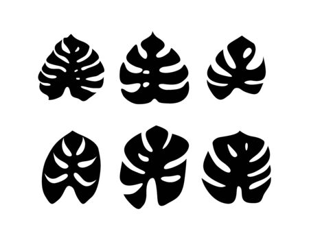 Monstera leaves set. Exotic plant black silhouettes. Flat vector illustration.のイラスト素材
