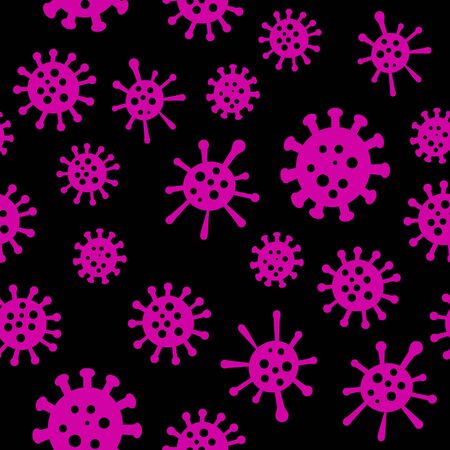 Coronavirus seamless pattern. Covid-19 pink objects isolated on black background. Vector illustrationのイラスト素材