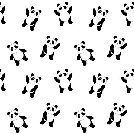 Seamless pattern with panda bears on white background. Flat vector illustration.のイラスト素材