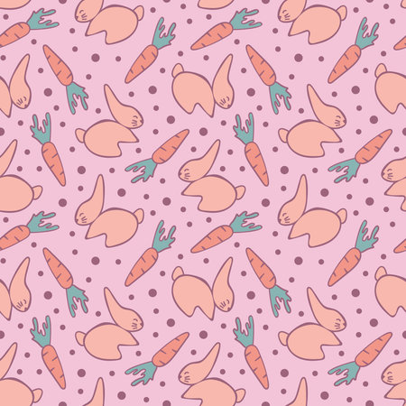 Seamless pattern with rabbits and carrot. Gently print for baby textile design. illustration.のイラスト素材
