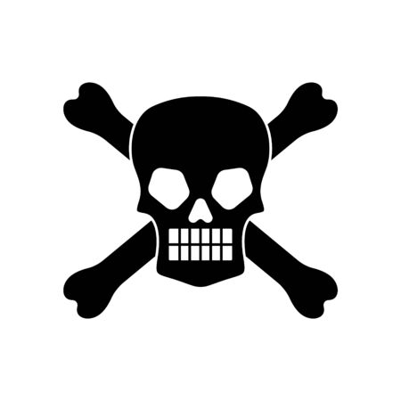 Wicked skull with crossbones overlaped silhouette isolated on white background. Vector illustration.のイラスト素材