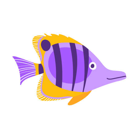 Butterflyfish isolated on white background. Exotic underwater creature. Flat vector illustration.のイラスト素材