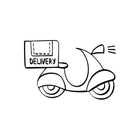 Delivery motorbike hand drawn icon. Doodle scooter isolated on white background. Vector illustration.のイラスト素材
