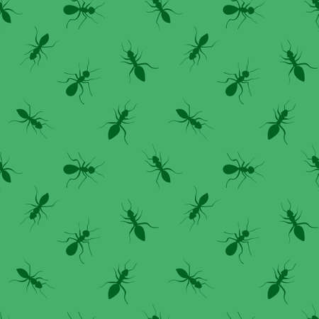 Ants seamless pattern. Green hand drawn insects on light background. Vector illustration.のイラスト素材