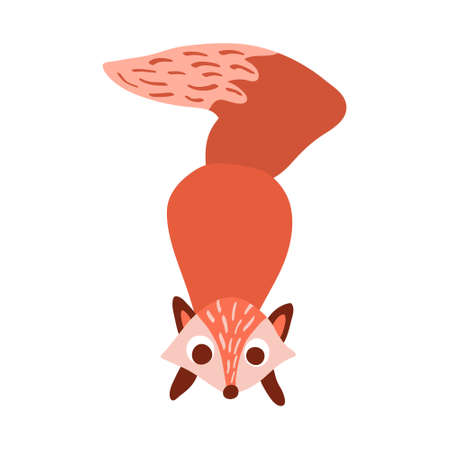 Cute cartoon fox in simple naive style. Hunting woodland animal with big eyes isolated on white background. Vector illustration.のイラスト素材