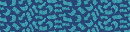 Falling dollar cash seamless horizontal border. Hand drawn money on green background. Vector...