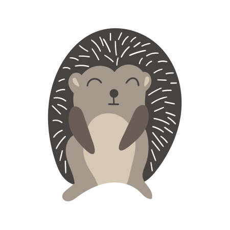 Cute cartoon hedgehog with closed eyes. Side view. Funny woodland character isolated on white background. Vector illustration.のイラスト素材