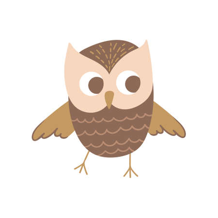Cute cartoon dancing owl. Funny woodland character isolated on white background. Vector illustration.のイラスト素材
