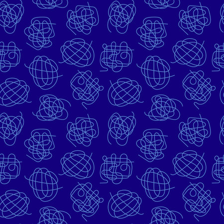 Scribble seamless pattern. Turmoil lines on blue background. Vector illustration.