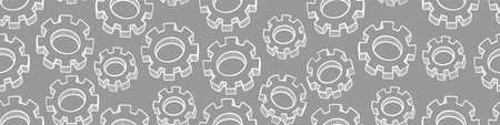Seamless pattern with hand drawn gear on gray background. Mechanical details in sketchy style....