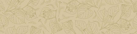 Linden blossom seamless horizontal border. Lime tree texture on beige background. Vector illustration.のイラスト素材