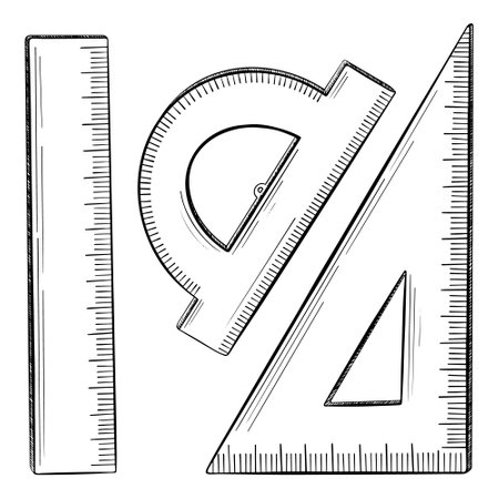 Doodle rulers set. Hand drawn geometry supplies on white background. Vector illustration.のイラスト素材