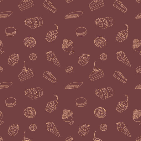Pastry and cafe seamless pattern. Vector illustration.のイラスト素材