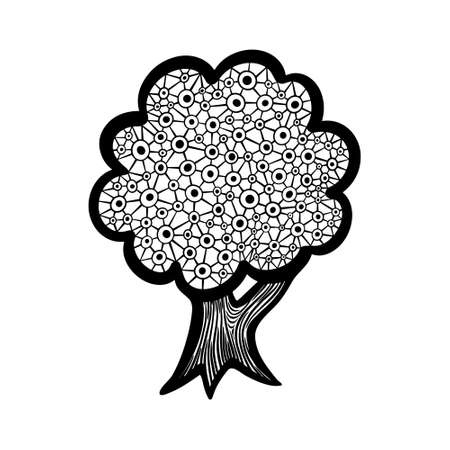 Social media networking concept. Tree silhouette with connected dots inside. Vector illustration.のイラスト素材