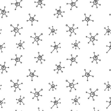 Abstract seamless pattern with hand drawn bacteria. Simple black objects on white background. Vector illustration.のイラスト素材