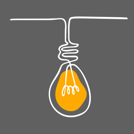 Single light bulb drawn with continuous line. Idea symbol isolated on gray background. Vector illustration.のイラスト素材