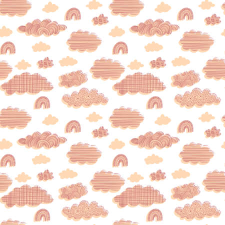 Seamless pattern with hand drawn clouds. Cute nursery background. Vector illustration.のイラスト素材