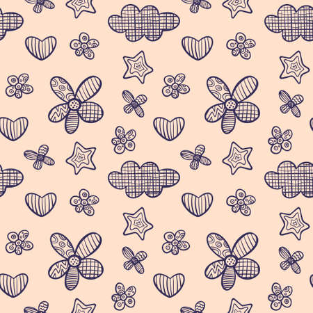 Seamless pattern with simple cute shapes. Wallpaper for kids. Vector illustration.のイラスト素材