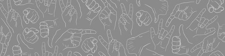 Seamless pattern with hand drawn gestures on gray background. Vector illustration.のイラスト素材