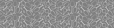 Seamless pattern with hand drawn outline glasses on gray background. Vector illustration.のイラスト素材