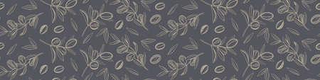 Argania plant seamless pattern. Essential oil product packaging and decoration. Vector illustartion.のイラスト素材