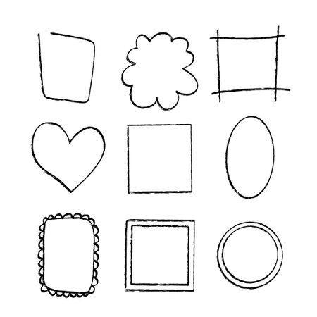 Hand drawn frames collection. Grunge borders isolated on white background. Vector illustration.のイラスト素材
