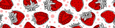 Hand drawn strawberry seamless pattern on white background. Vector illustration.のイラスト素材
