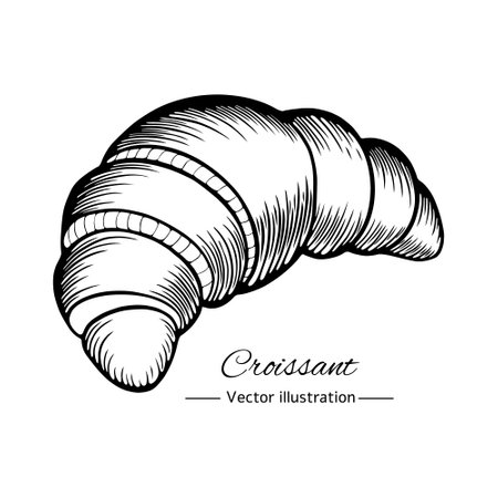 Hand drawn croissant etching. Bakery product isolated on white background. Vector illustration.のイラスト素材
